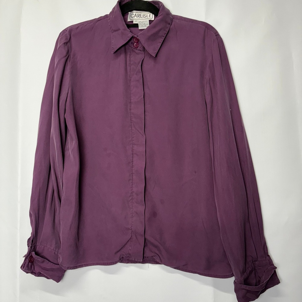 Carlisle Silk Blouse Womens 14 Button Down Long Sleeve‎ Purple Business Casual